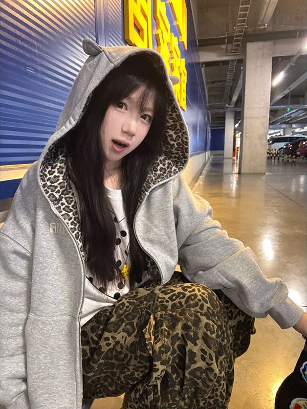 Cárdigan con Capucha para Mujer | Estampado de Leopardo