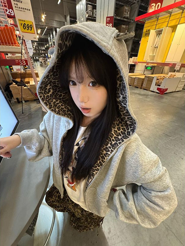Cárdigan con Capucha para Mujer - Estampado de Leopardo