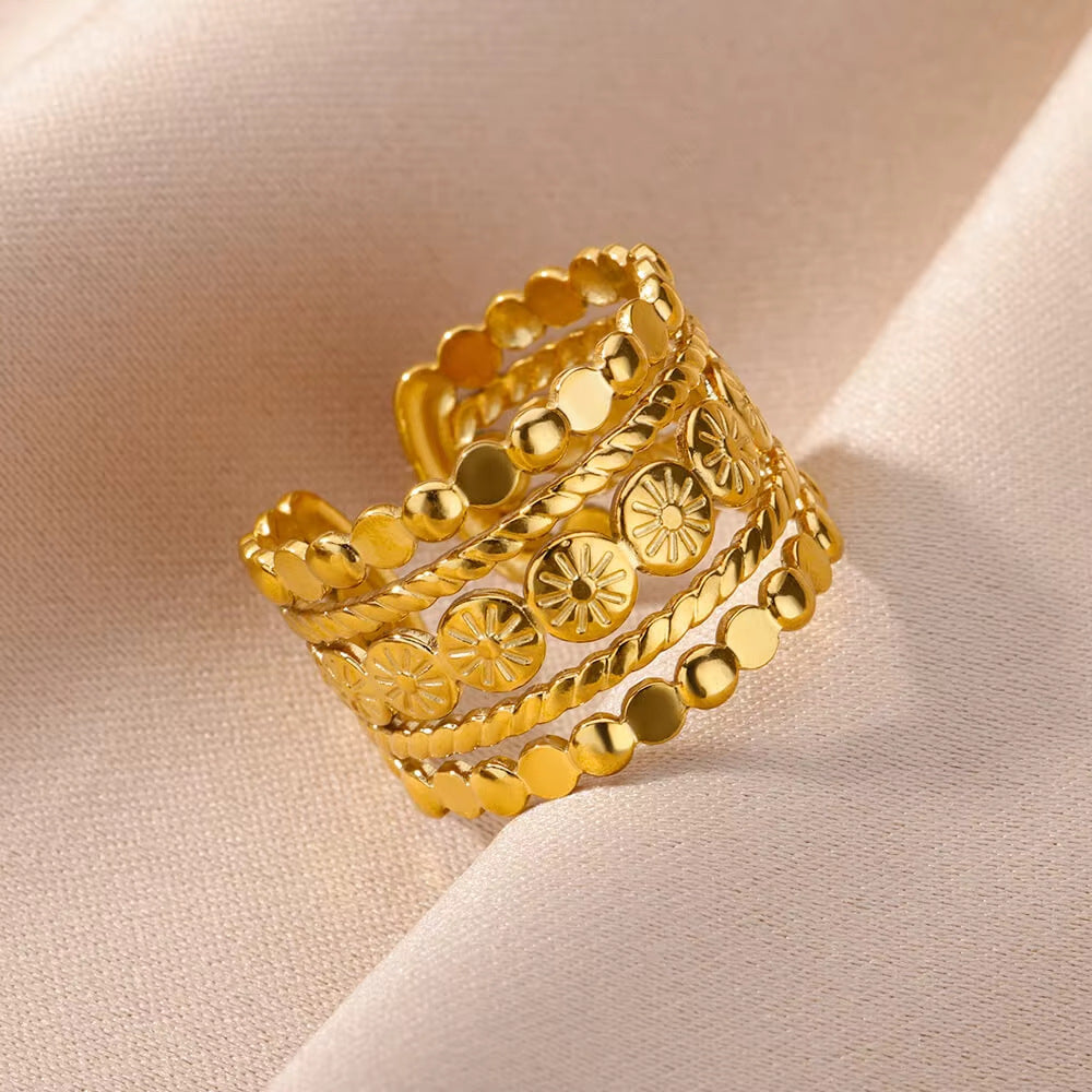 Anillo Abierto de Circón Chapado en Oro