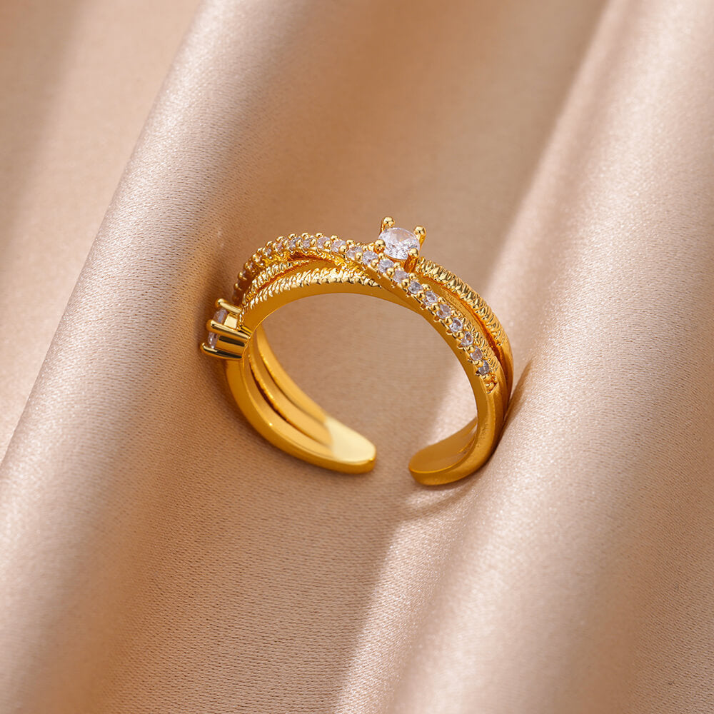 Anillo Abierto de Circón Chapado en Oro