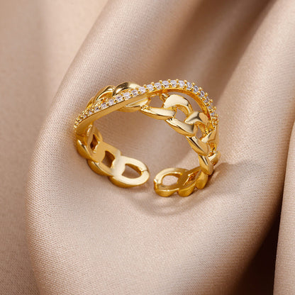 Anillo Abierto de Circón | Chapado en Oro