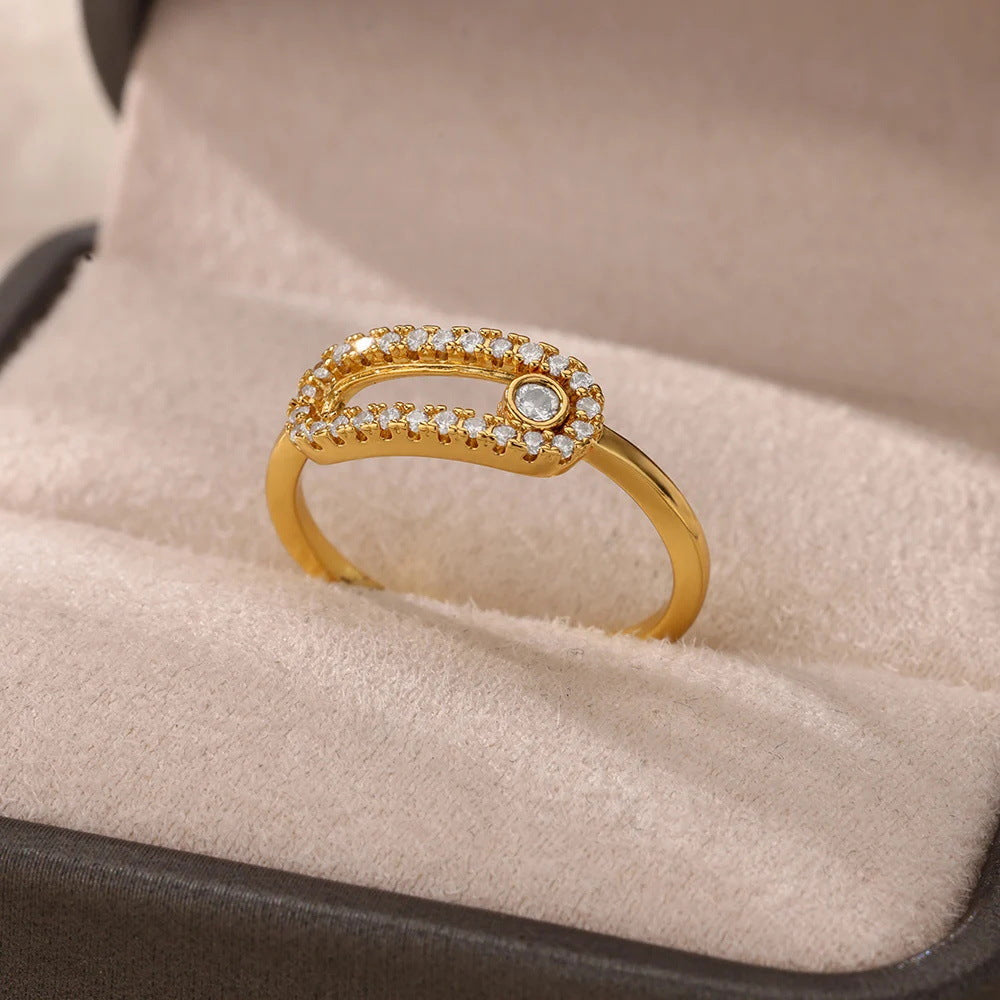 Anillo Abierto de Circón Chapado en Oro