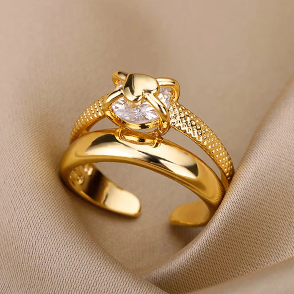 Anillo Abierto de Circón | Chapado en Oro