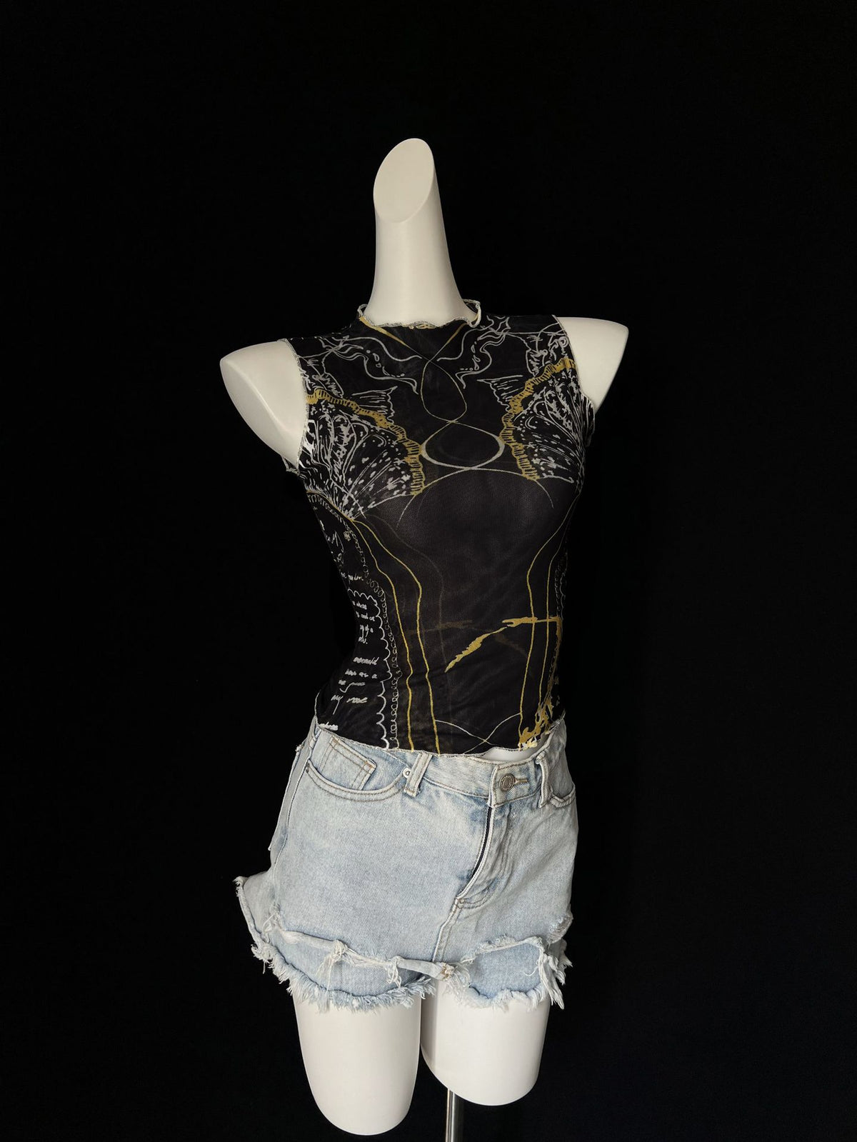 Womens Printed Mesh Turtleneck Shirt