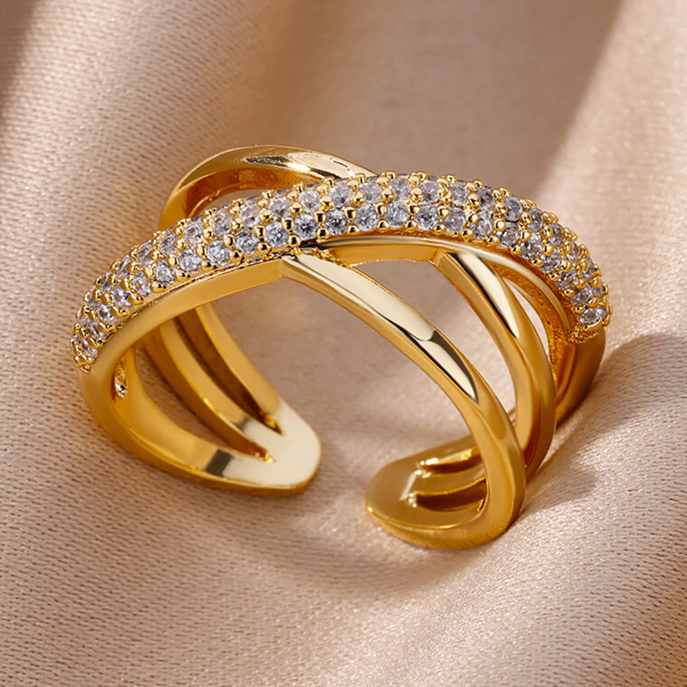 Anillo Abierto de Circón Chapado en Oro