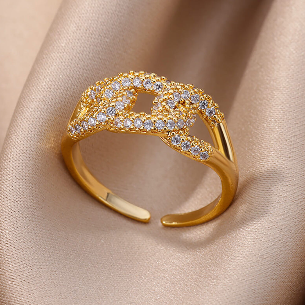 Anillo Abierto de Circón Chapado en Oro