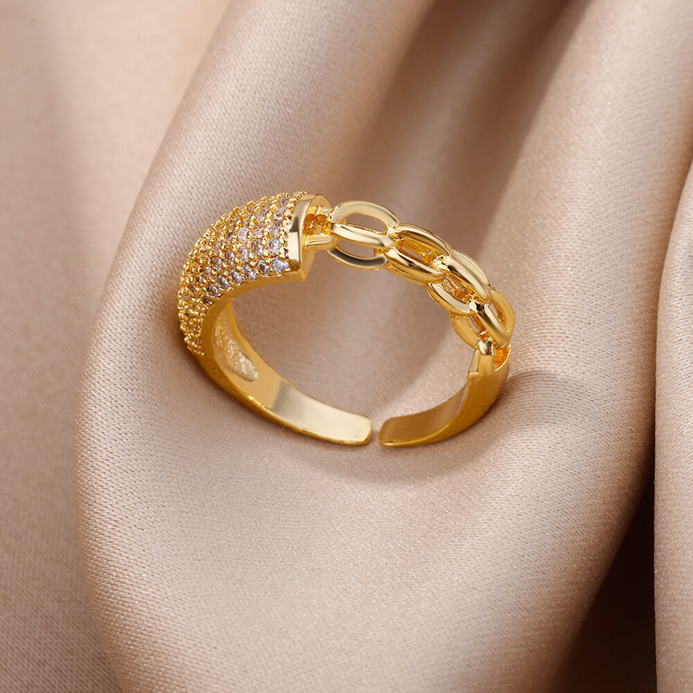 Anillo Abierto de Circón | Chapado en Oro
