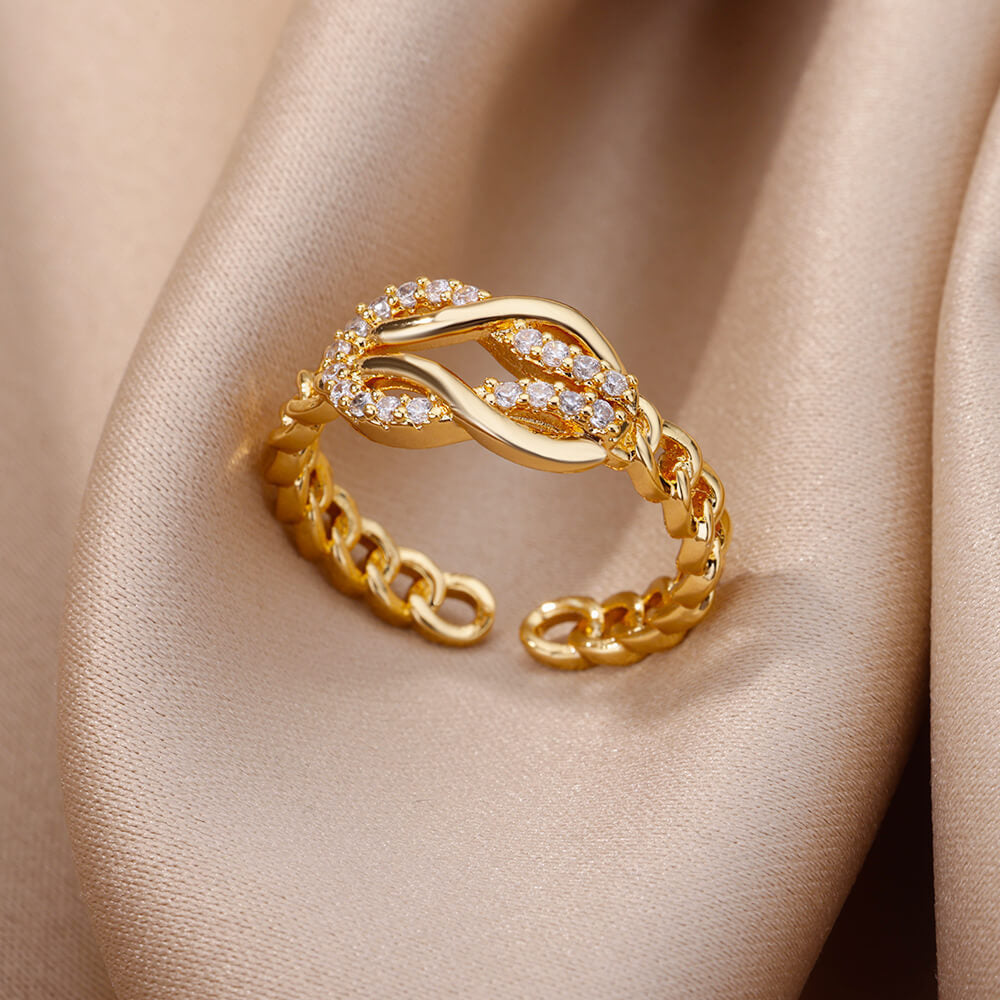 Anillo Abierto de Circón Chapado en Oro