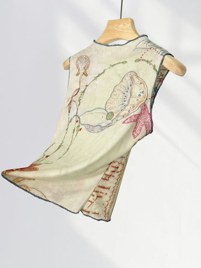 Camiseta de Malla con Estampado | Cuello Alto para Mujer