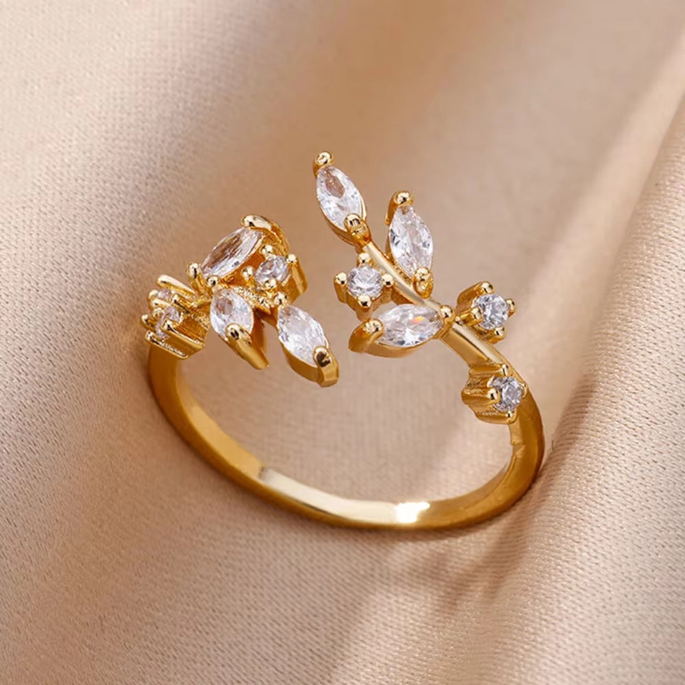 Anillo Abierto de Circón | Chapado en Oro