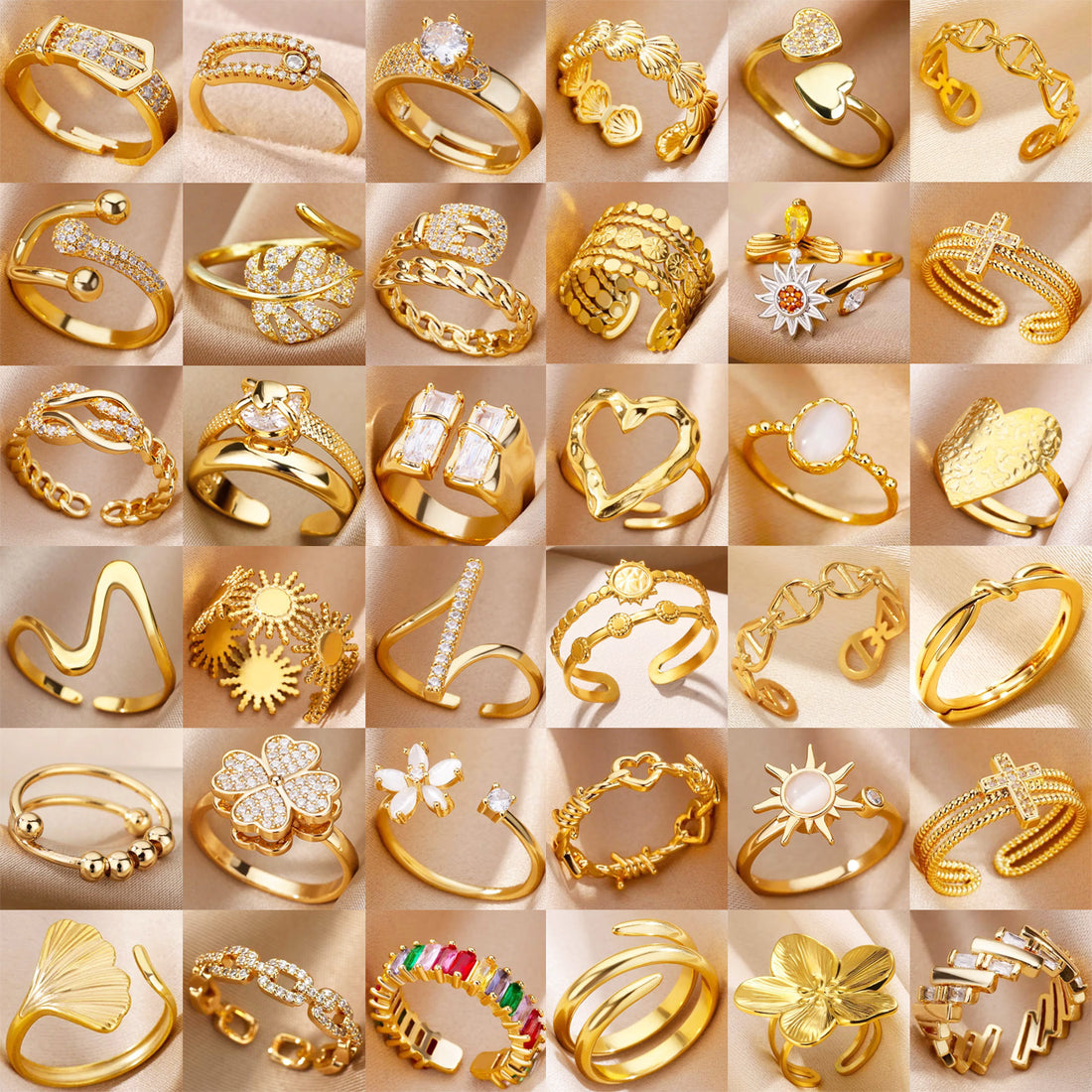 Anillo Abierto de Circón | Chapado en Oro