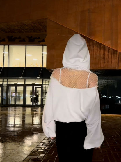 Camiseta de Malla con Perlas | Manga Larga para Mujer