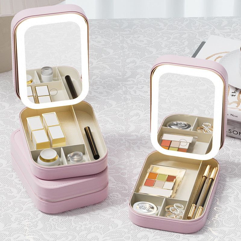 Espejo de Maquillaje LED Ajustable con Joyero Incorporado