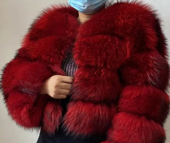 Abrigo de Pelo Sintético de Mapache | Estilo Europeo para Mujer