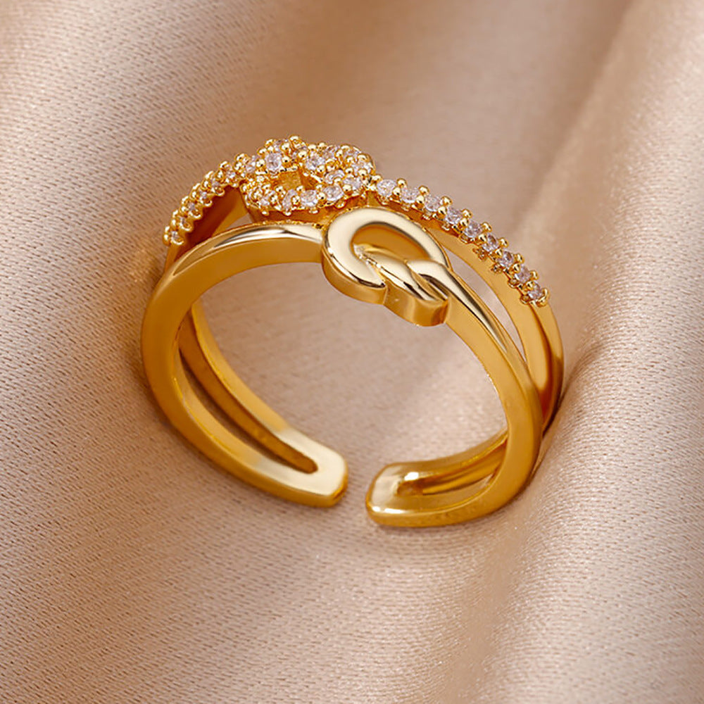 Anillo Abierto de Circón Chapado en Oro