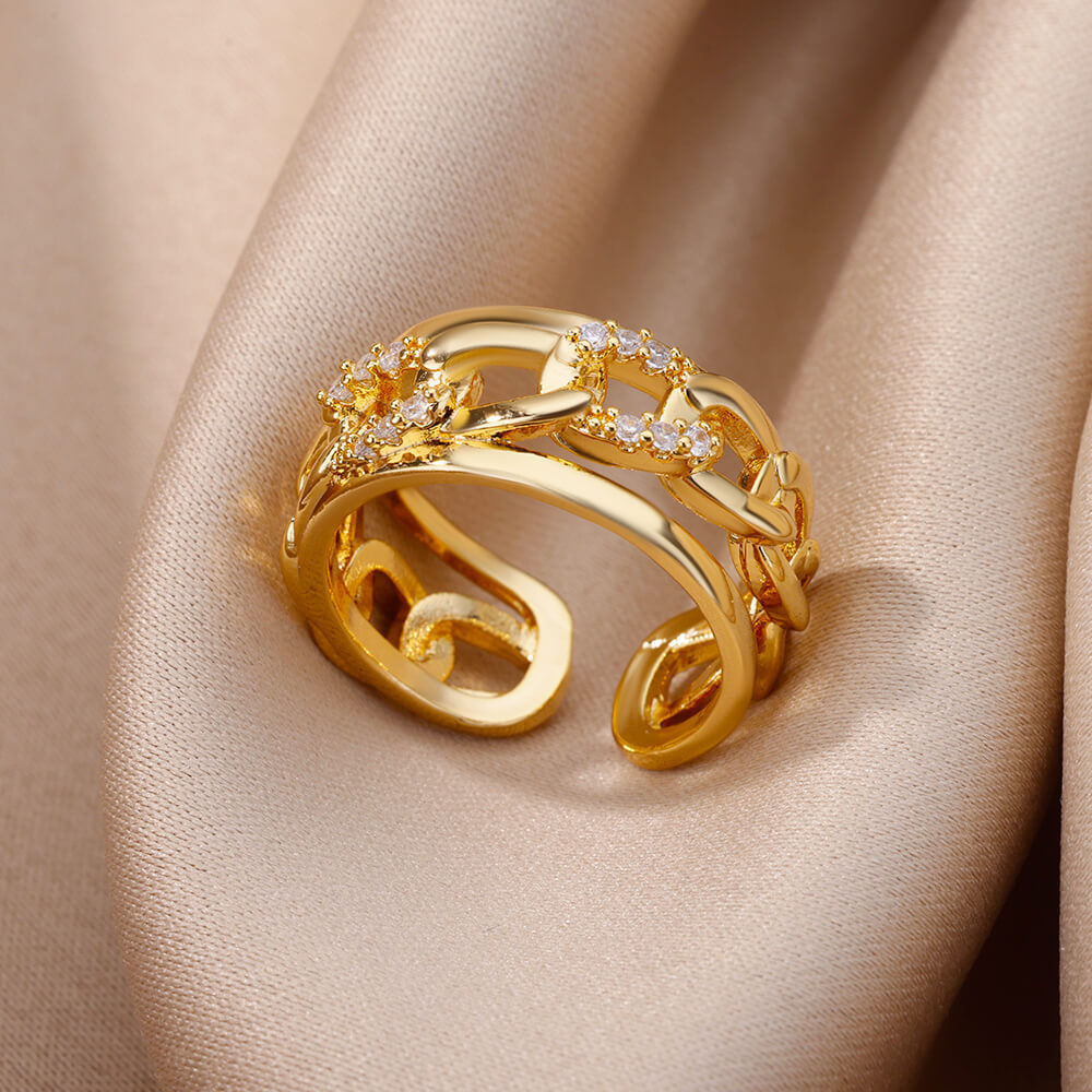Anillo Abierto de Circón Chapado en Oro