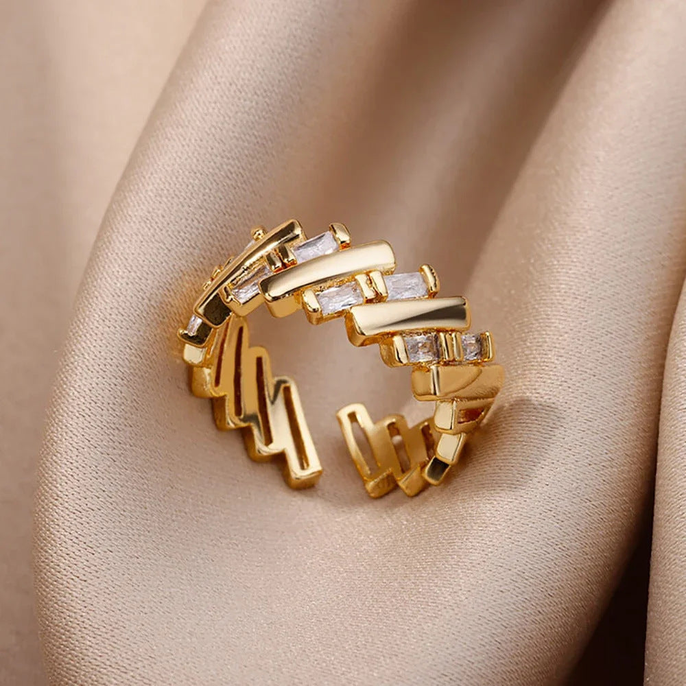 Anillo Abierto de Circón | Chapado en Oro