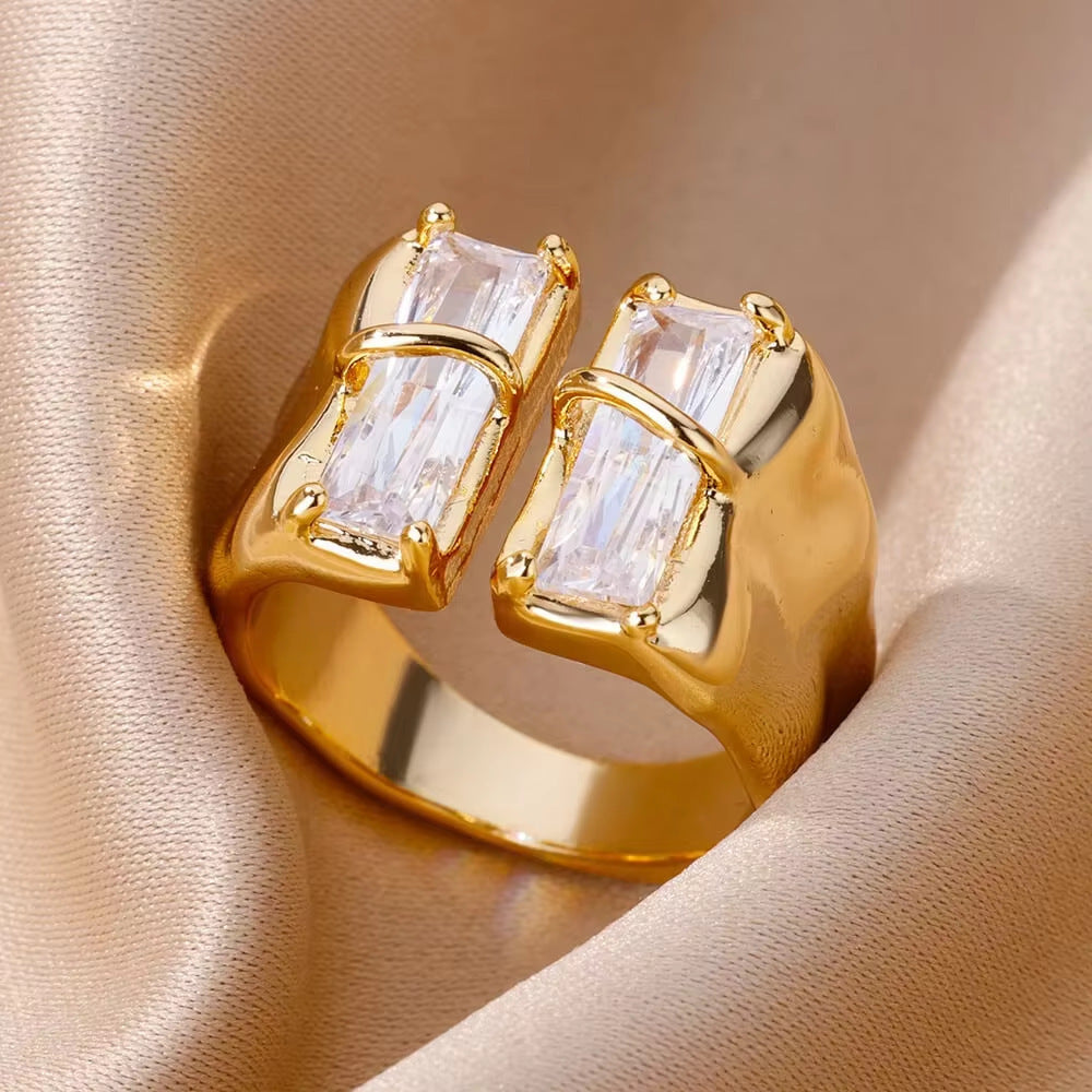 Anillo Abierto de Circón | Chapado en Oro