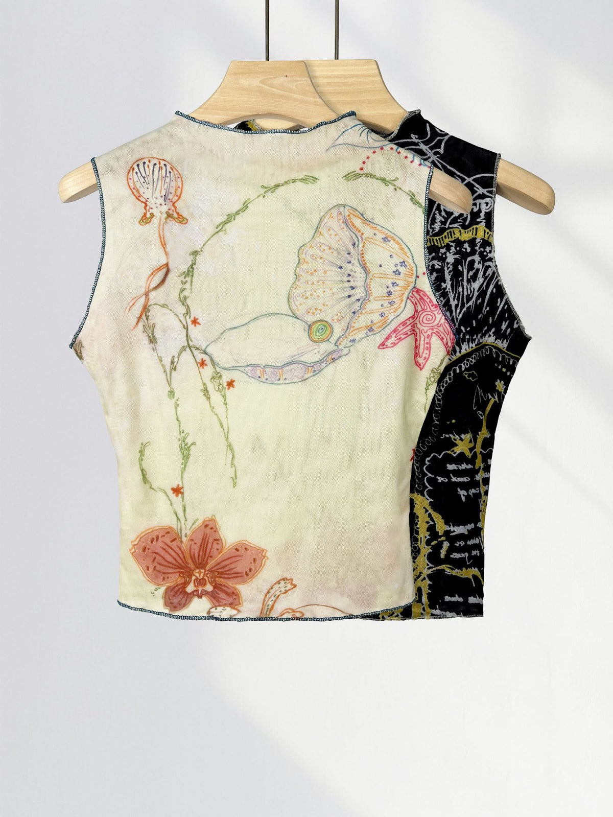 Camiseta de Malla con Estampado | Cuello Alto para Mujer