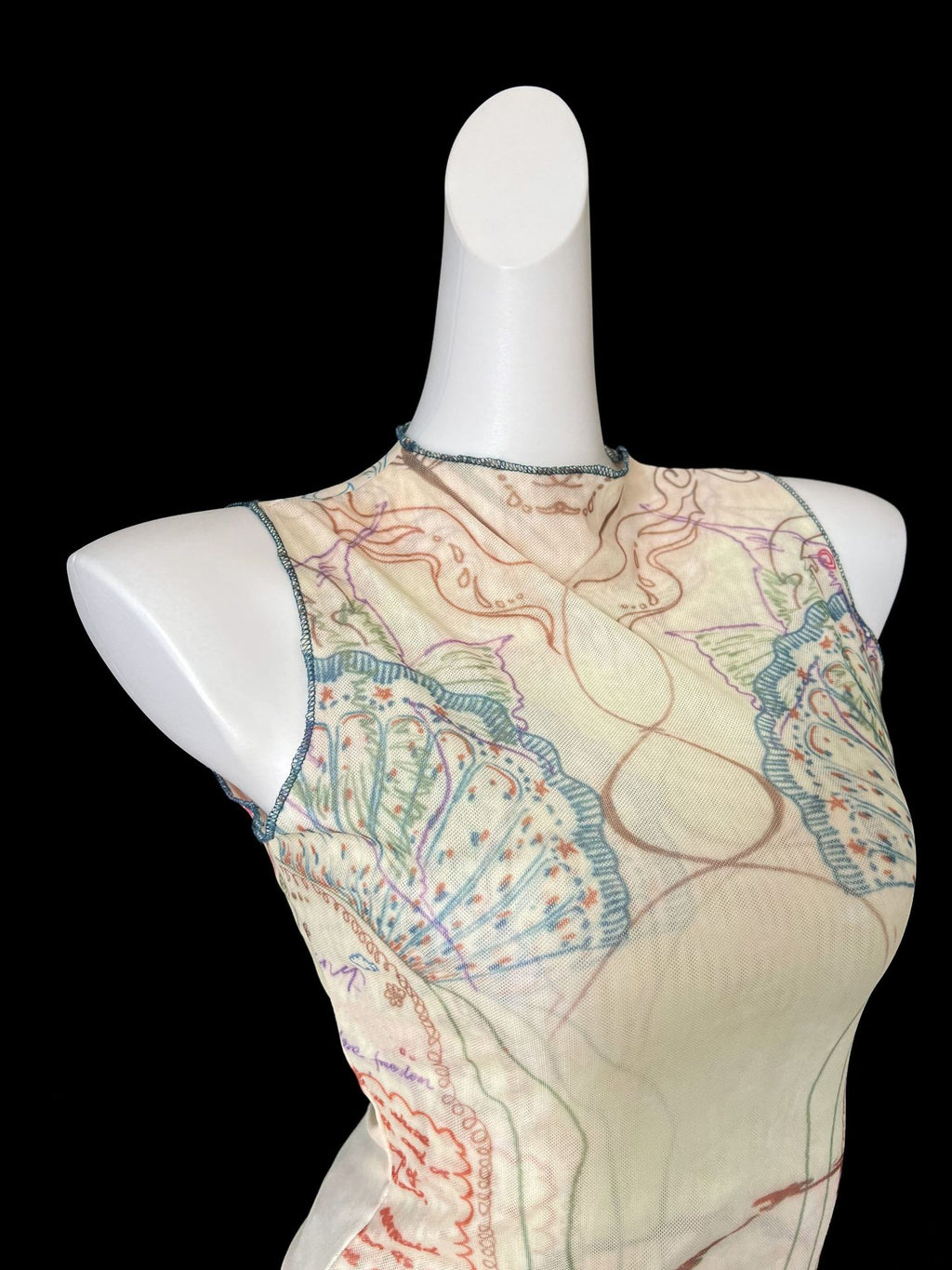 Camiseta de Malla con Estampado y Cuello Alto para Mujer
