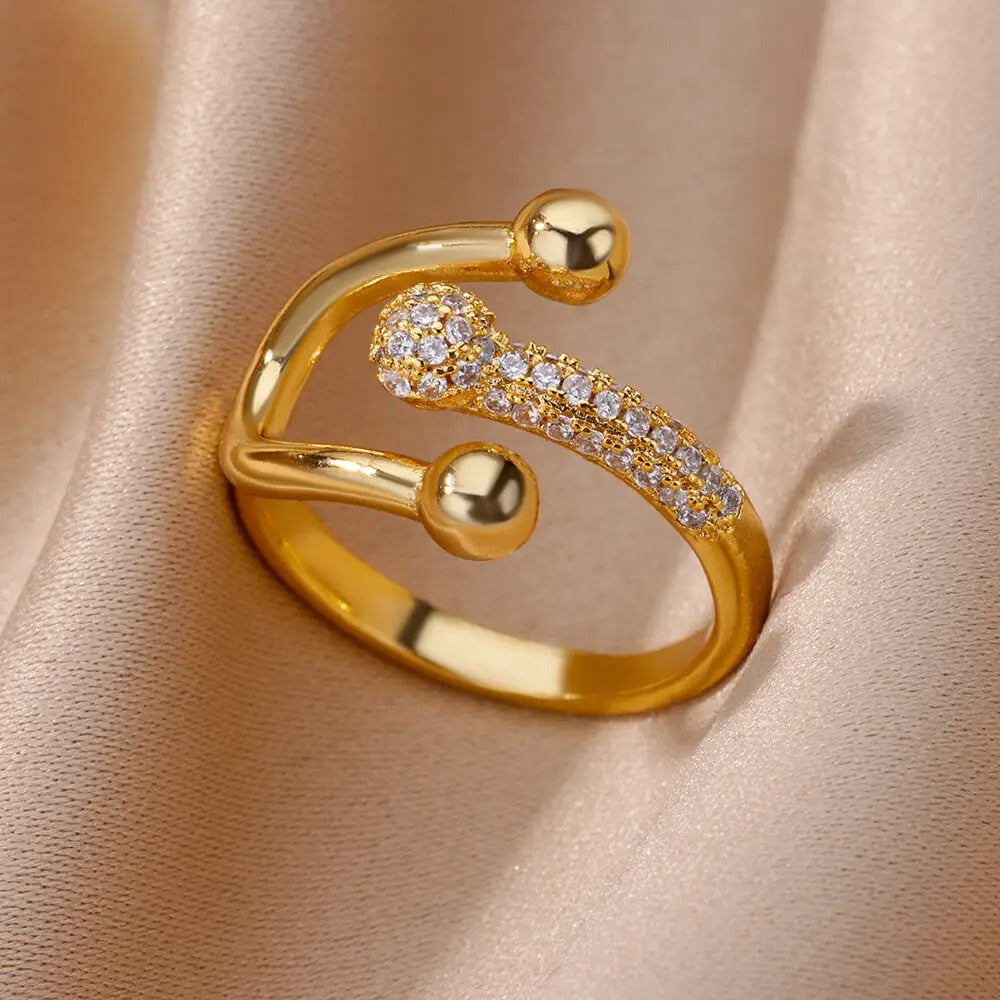 Anillo Abierto de Circón Chapado en Oro