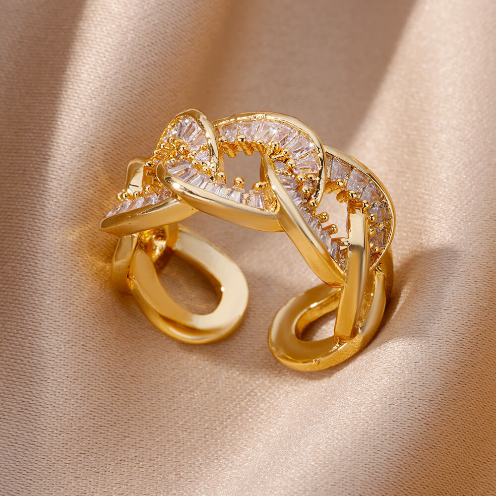 Anillo Abierto de Circón | Chapado en Oro